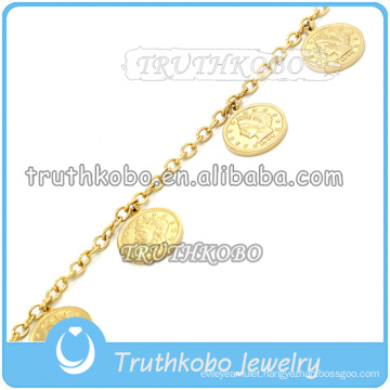 Fashion 18k Gold Link Chain With Circle Vacuum Religious Jesus Charm Stainless Steel Christ Bracelet for Women